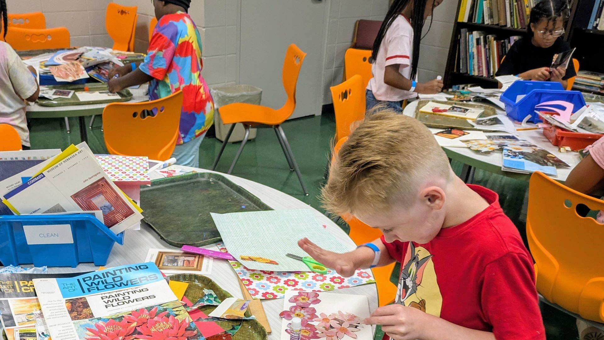 kids making collages in the Art Lab